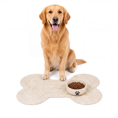 Mires 24 in. x 16 in. Braided Jute Pet Feeding Mat, Ivory