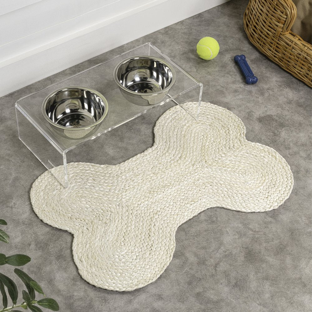 Mires 24 in. x 16 in. Braided Jute Pet Feeding Mat, Ivory