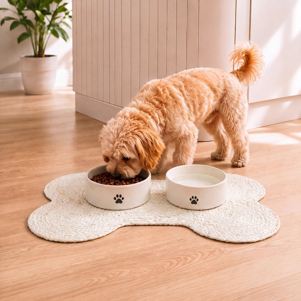 Mires 24 in. x 16 in. Braided Jute Pet Feeding Mat, Ivory
