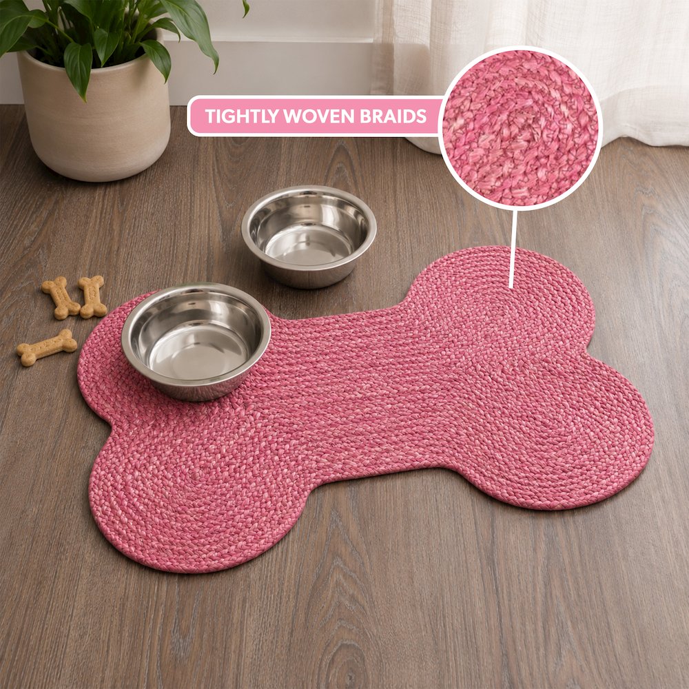 Mires 24 in. x 16 in. Braided Jute Pet Feeding Mat, Pink