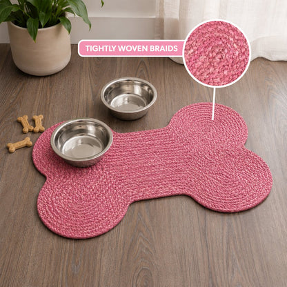 Mires 24 in. x 16 in. Braided Jute Pet Feeding Mat, Pink