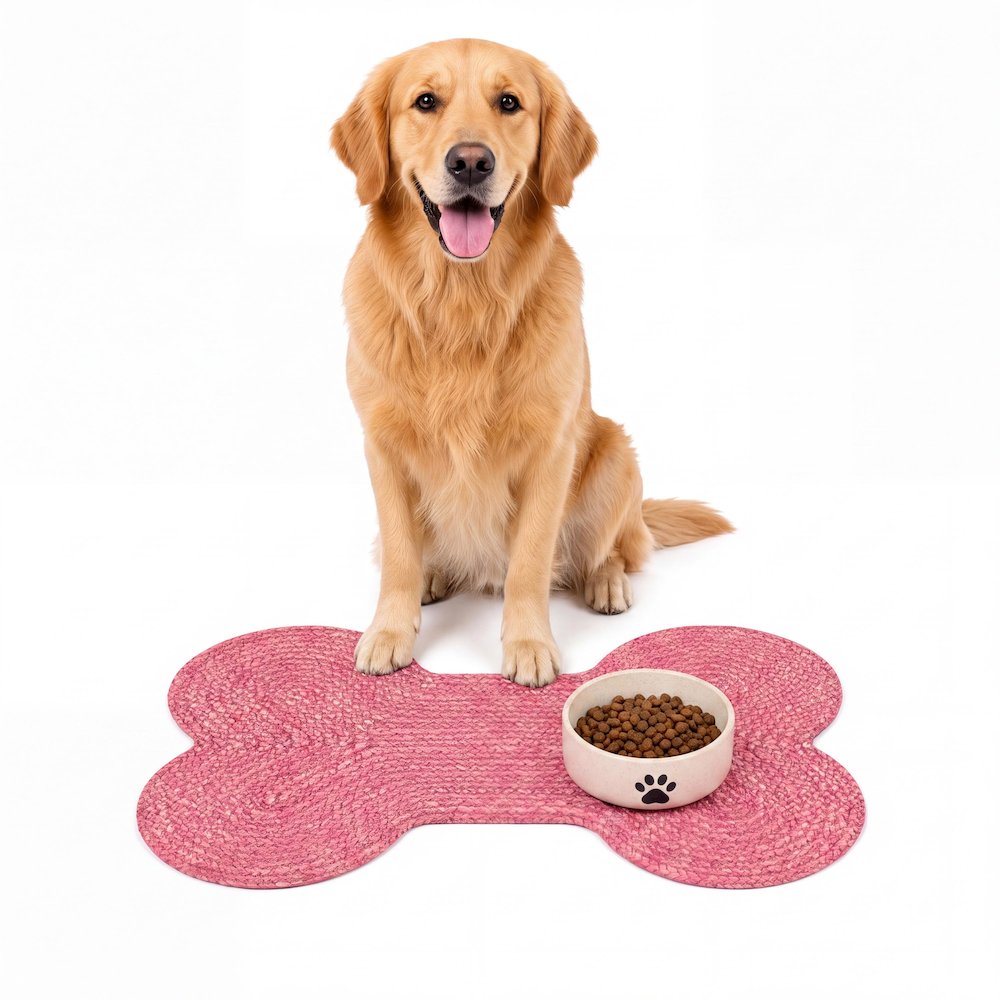 Mires 24 in. x 16 in. Braided Jute Pet Feeding Mat, Pink
