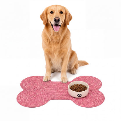 Mires 24 in. x 16 in. Braided Jute Pet Feeding Mat, Pink