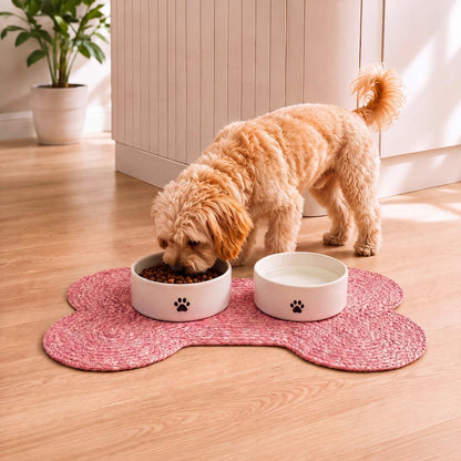 Mires 24 in. x 16 in. Braided Jute Pet Feeding Mat, Pink