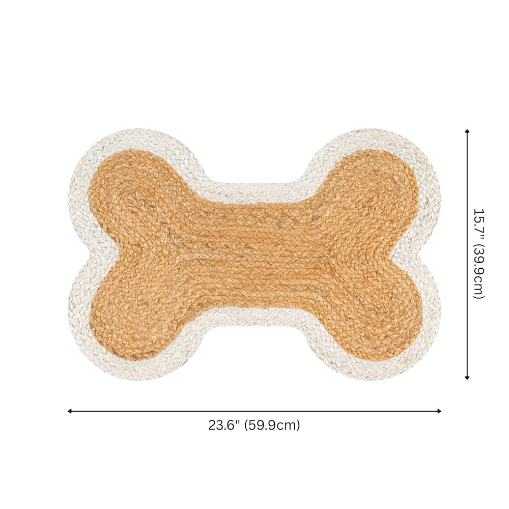 Mires 24 in. x 16 in. Braided Jute Pet Feeding Mat, Ivory/Natural