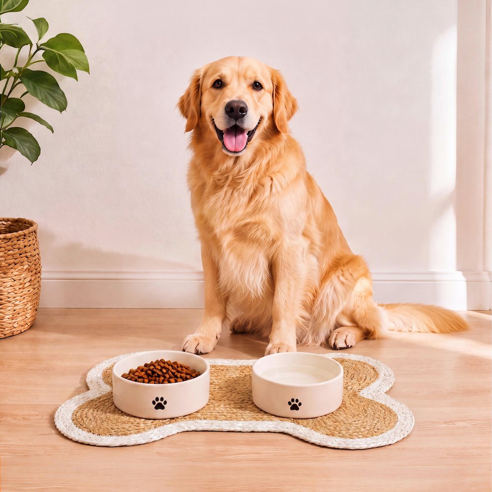 Mires 24 in. x 16 in. Braided Jute Pet Feeding Mat, Ivory/Natural