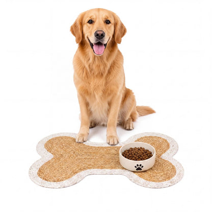 Mires 24 in. x 16 in. Braided Jute Pet Feeding Mat, Ivory/Natural