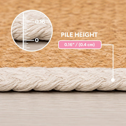 Mires 24 in. x 16 in. Braided Jute Pet Feeding Mat, Ivory/Natural