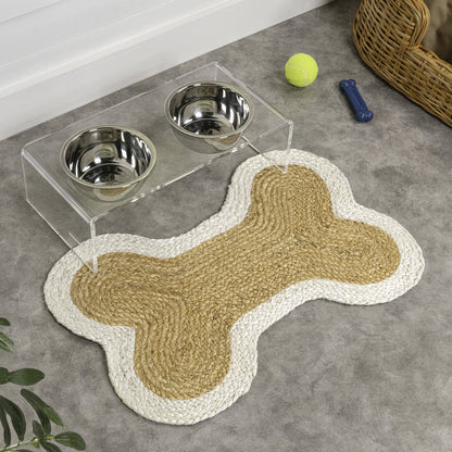 Mires 24 in. x 16 in. Braided Jute Pet Feeding Mat, Ivory/Natural