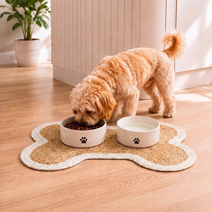 Mires 24 in. x 16 in. Braided Jute Pet Feeding Mat, Ivory/Natural