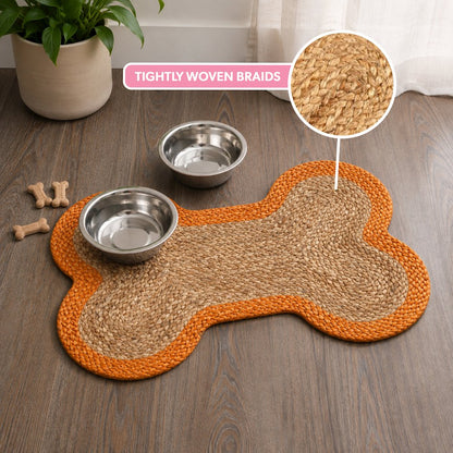 Mires 24 in. x 16 in. Braided Jute Pet Feeding Mat, Orange/Natural