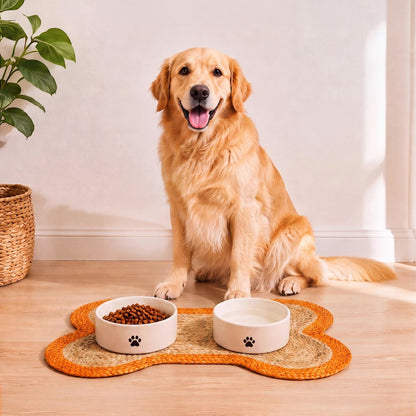 Mires 24 in. x 16 in. Braided Jute Pet Feeding Mat, Orange/Natural