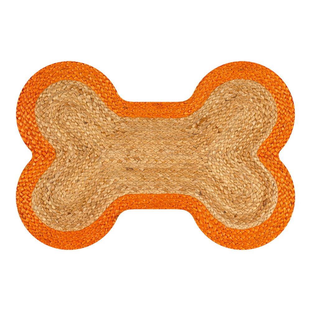 Mires 24 in. x 16 in. Braided Jute Pet Feeding Mat, Orange/Natural