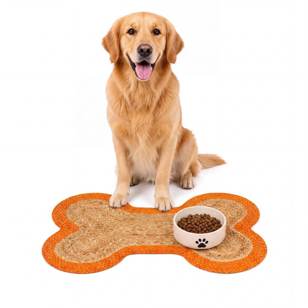 Mires 24 in. x 16 in. Braided Jute Pet Feeding Mat, Orange/Natural