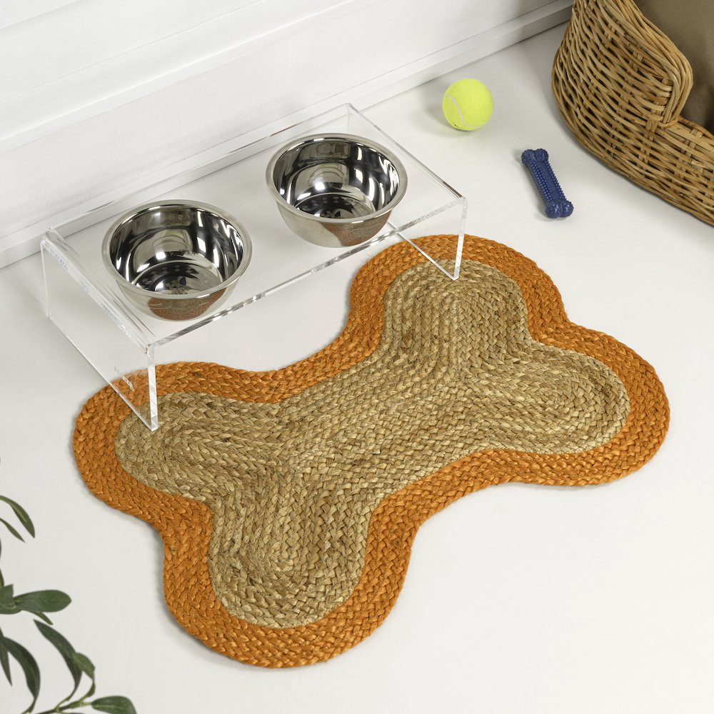 Mires 24 in. x 16 in. Braided Jute Pet Feeding Mat, Orange/Natural