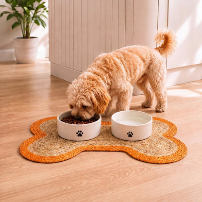 Mires 24 in. x 16 in. Braided Jute Pet Feeding Mat, Orange/Natural