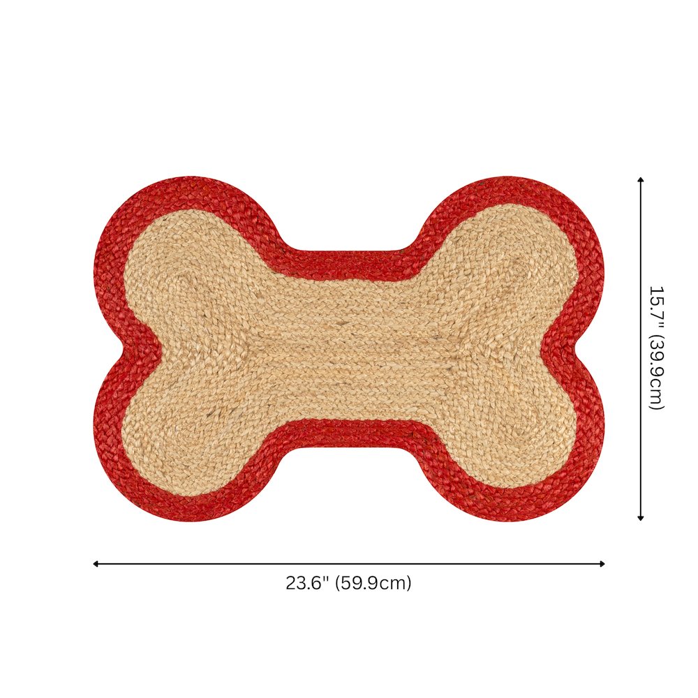Mires 24 in. x 16 in. Braided Jute Pet Feeding Mat, Red/Natural