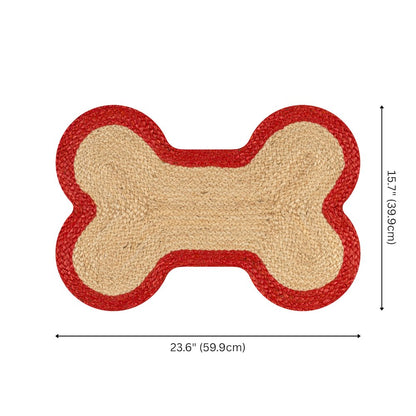 Mires 24 in. x 16 in. Braided Jute Pet Feeding Mat, Red/Natural