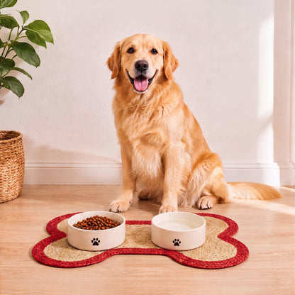 Mires 24 in. x 16 in. Braided Jute Pet Feeding Mat, Red/Natural