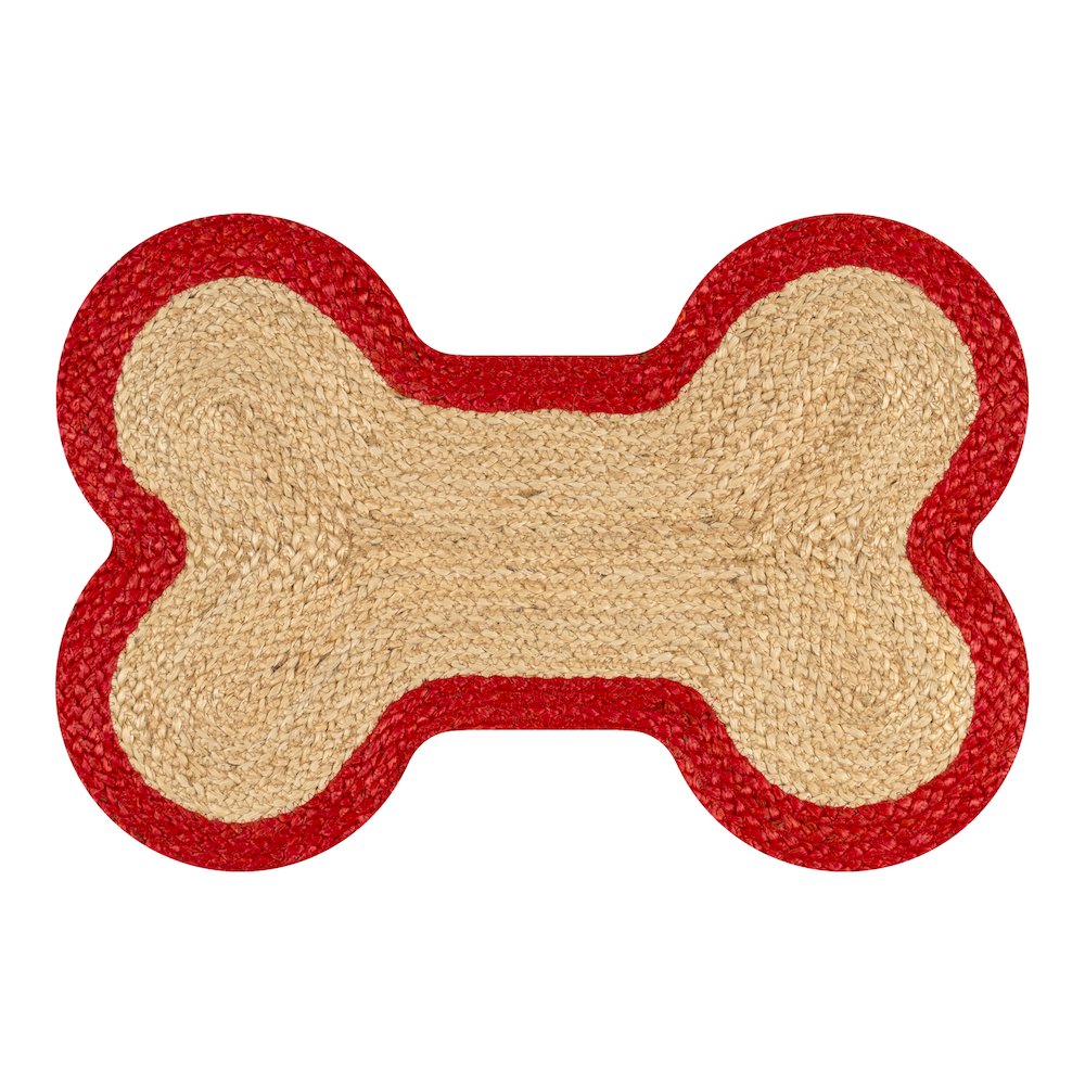Mires 24 in. x 16 in. Braided Jute Pet Feeding Mat, Red/Natural