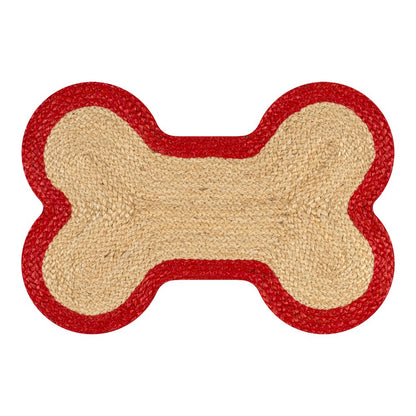 Mires 24 in. x 16 in. Braided Jute Pet Feeding Mat, Red/Natural