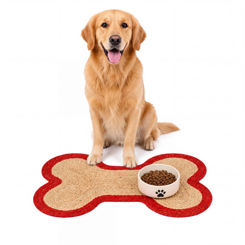 Mires 24 in. x 16 in. Braided Jute Pet Feeding Mat, Red/Natural