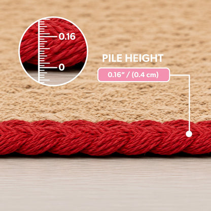Mires 24 in. x 16 in. Braided Jute Pet Feeding Mat, Red/Natural