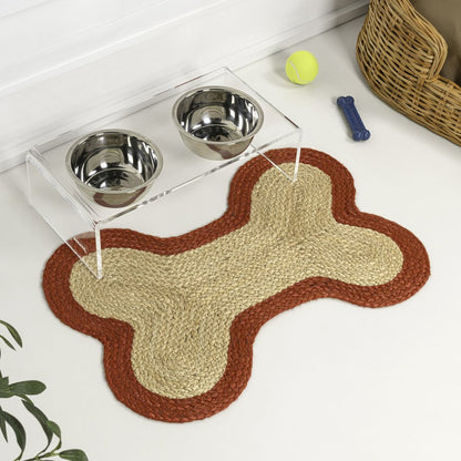 Mires 24 in. x 16 in. Braided Jute Pet Feeding Mat, Red/Natural