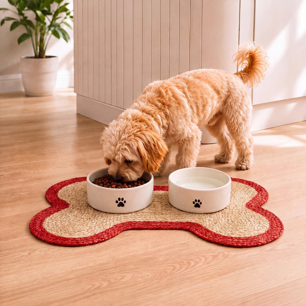 Mires 24 in. x 16 in. Braided Jute Pet Feeding Mat, Red/Natural