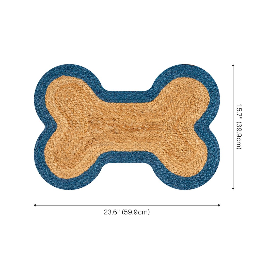 Mires 24 in. x 16 in. Braided Jute Pet Feeding Mat, Blue/Natural