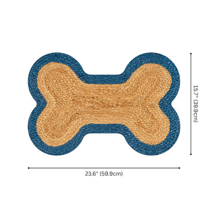 Mires 24 in. x 16 in. Braided Jute Pet Feeding Mat, Blue/Natural