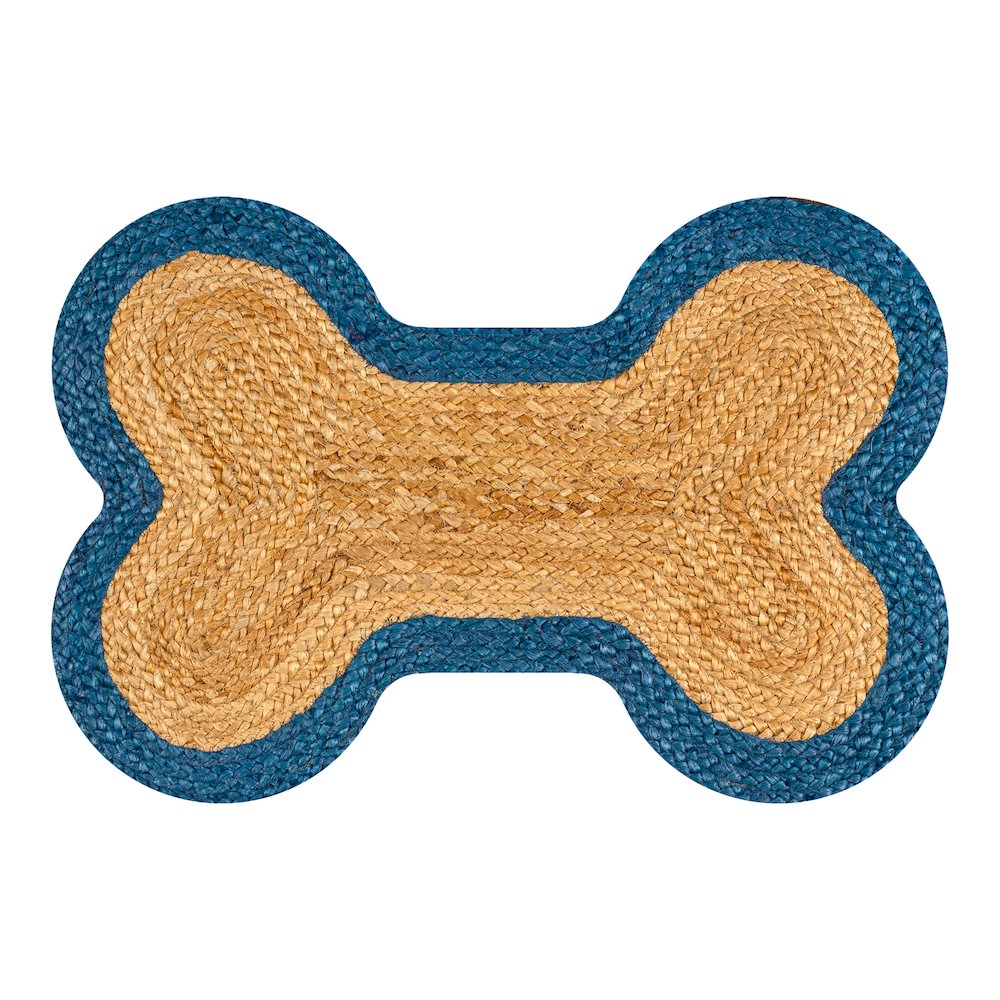 Mires 24 in. x 16 in. Braided Jute Pet Feeding Mat, Blue/Natural