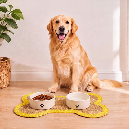 Mires 24 in. x 16 in. Braided Jute Pet Feeding Mat, Yellow/Natural