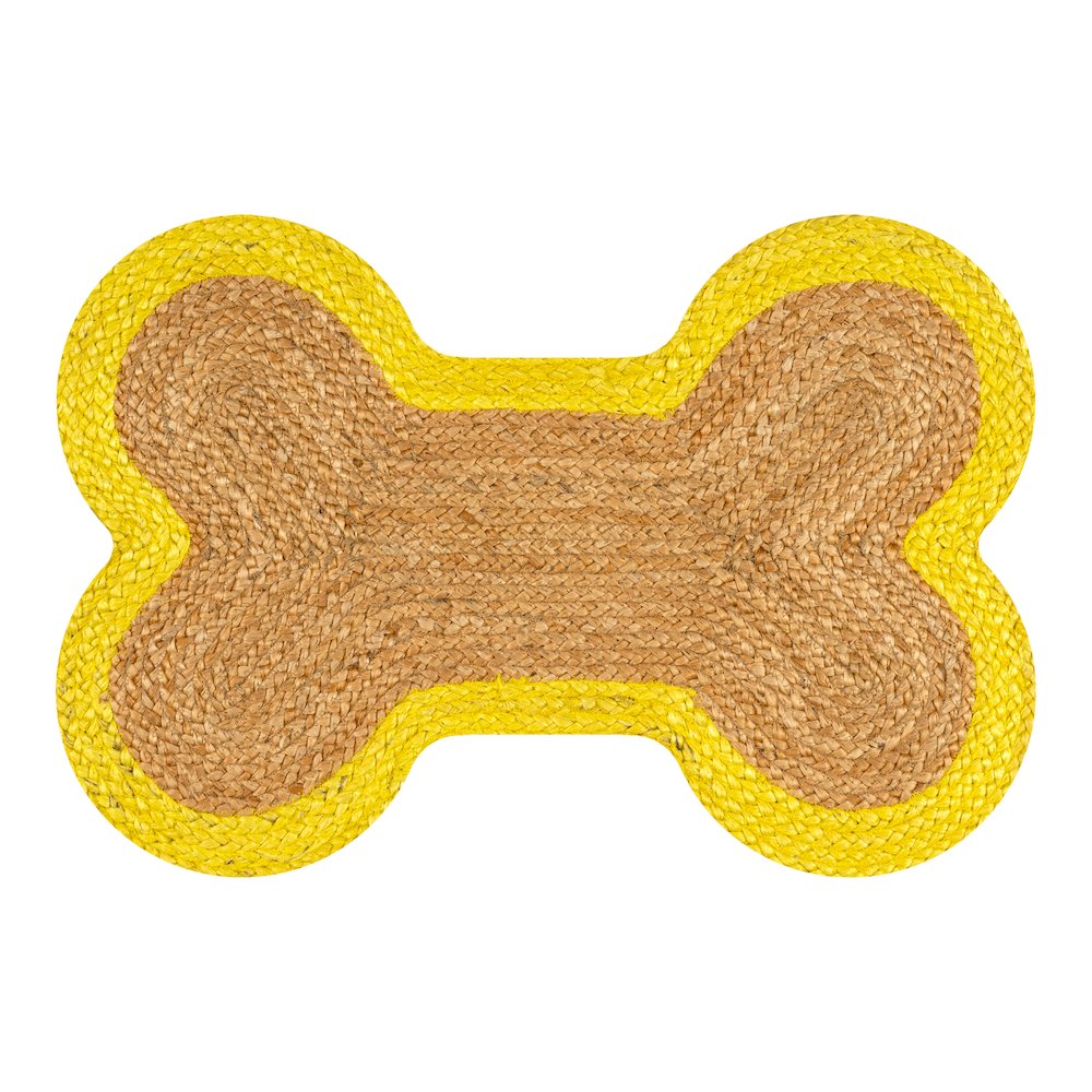 Mires 24 in. x 16 in. Braided Jute Pet Feeding Mat, Yellow/Natural