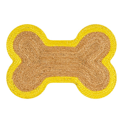 Mires 24 in. x 16 in. Braided Jute Pet Feeding Mat, Yellow/Natural