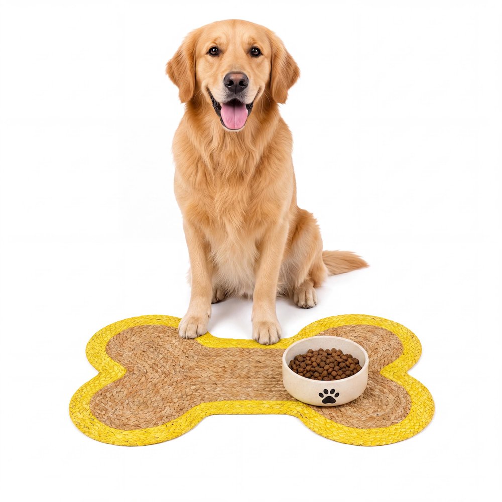 Mires 24 in. x 16 in. Braided Jute Pet Feeding Mat, Yellow/Natural