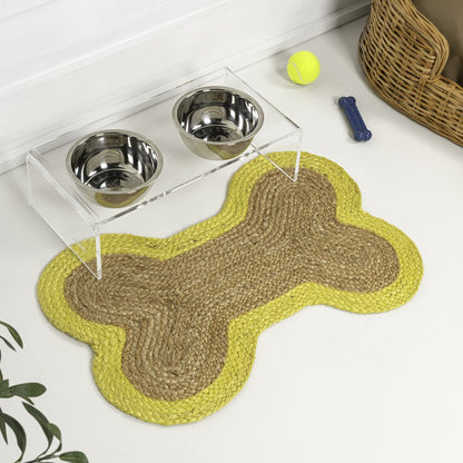 Mires 24 in. x 16 in. Braided Jute Pet Feeding Mat, Yellow/Natural