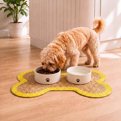 Mires 24 in. x 16 in. Braided Jute Pet Feeding Mat, Yellow/Natural
