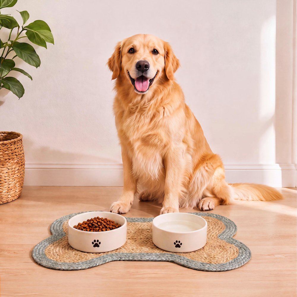 Mires 24 in. x 16 in. Braided Jute Pet Feeding Mat, Gray/Natural