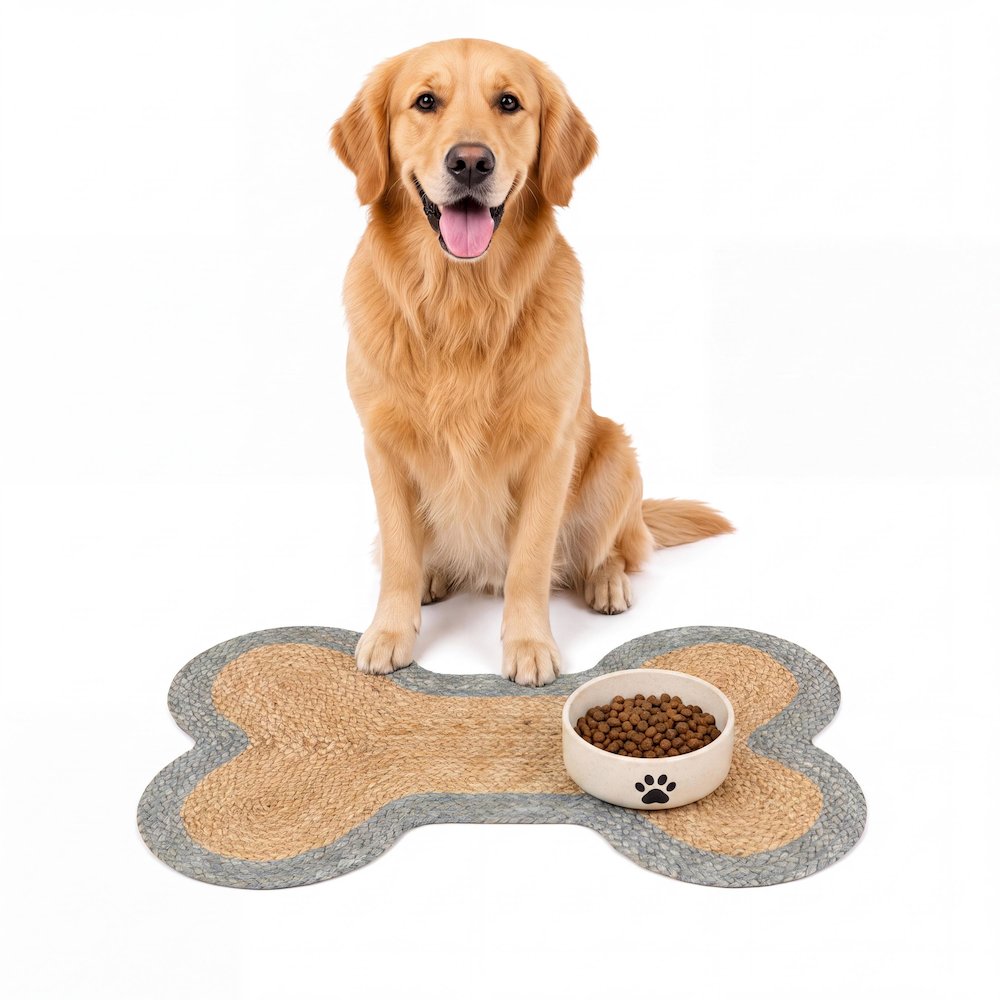 Mires 24 in. x 16 in. Braided Jute Pet Feeding Mat, Gray/Natural