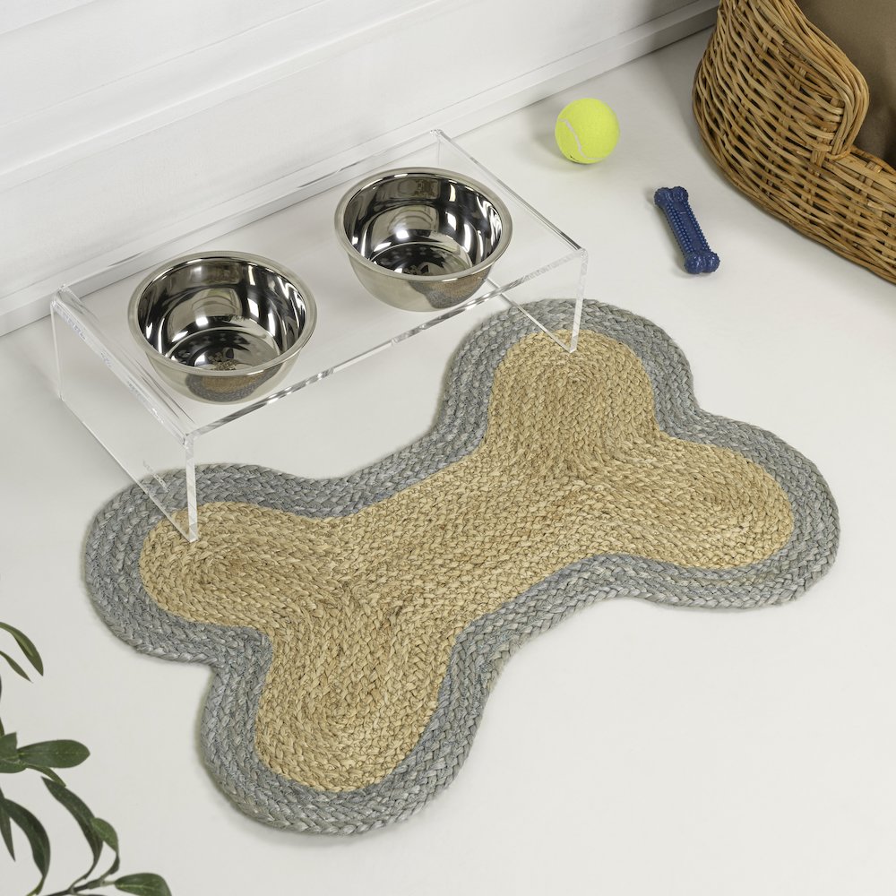 Mires 24 in. x 16 in. Braided Jute Pet Feeding Mat, Gray/Natural