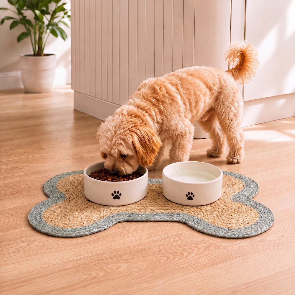 Mires 24 in. x 16 in. Braided Jute Pet Feeding Mat, Gray/Natural