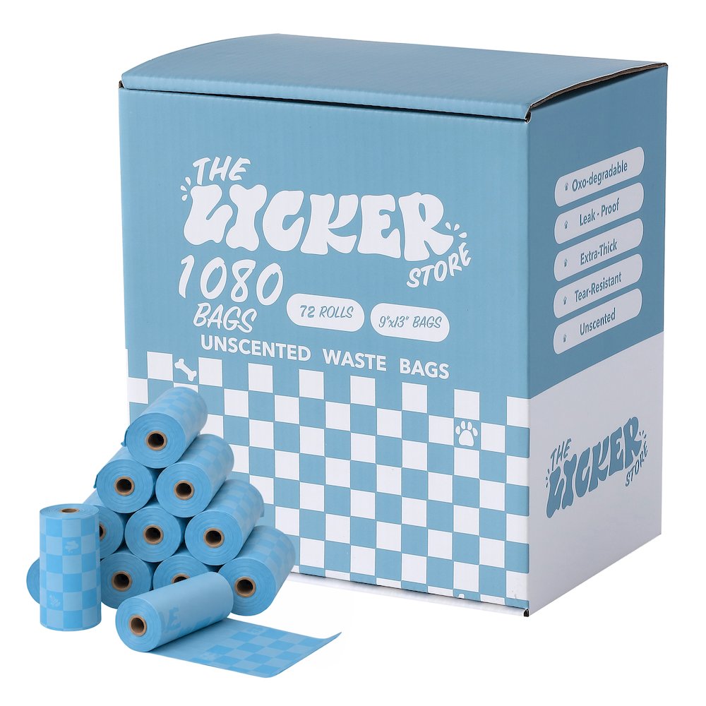 The Licker Store 13 in. x 9 in. Dog Poop Bags, Blue (1080 Count, 72-Rolls)