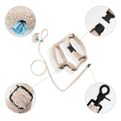 Teddy  Bouclé Adjustable H Harness and Leash Walk Set with Poop Bag Pouch