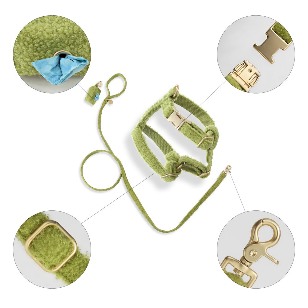 Teddy  Bouclé Adjustable H Harness and Leash Walk Set with Poop Bag Pouch