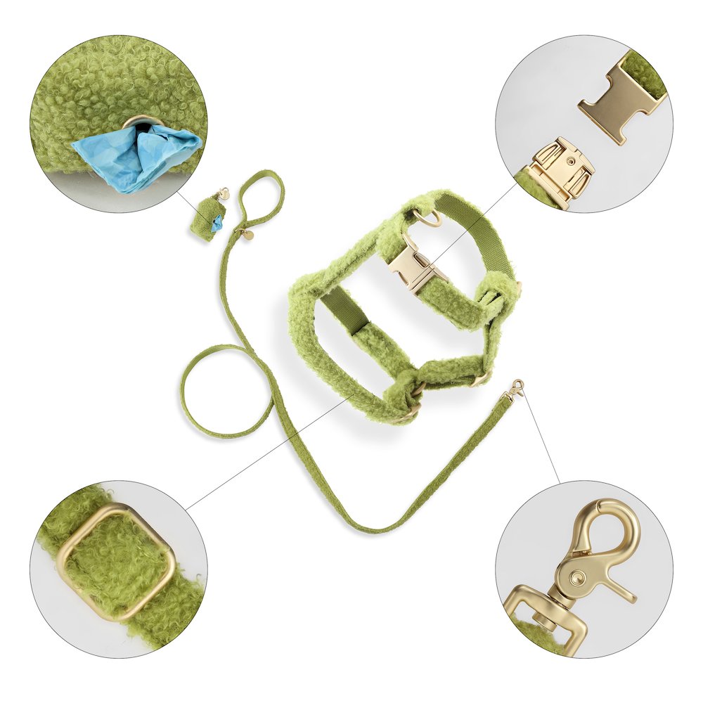 Teddy  Bouclé Adjustable H Harness and Leash Walk Set with Poop Bag Pouch