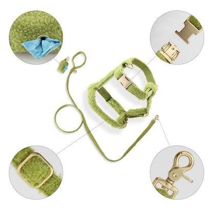 Teddy  Bouclé Adjustable H Harness and Leash Walk Set with Poop Bag Pouch