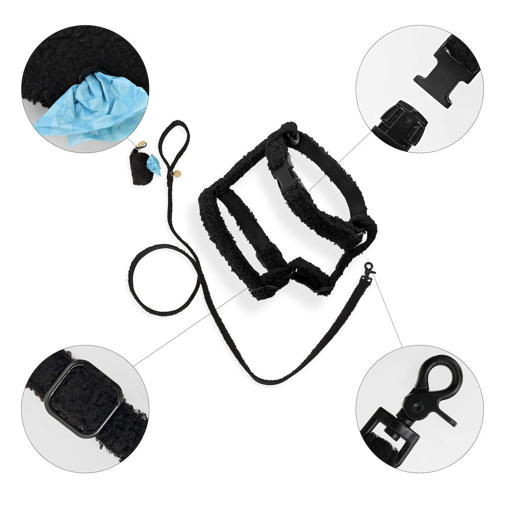 Teddy  Bouclé Adjustable H Harness and Leash Walk Set with Poop Bag Pouch