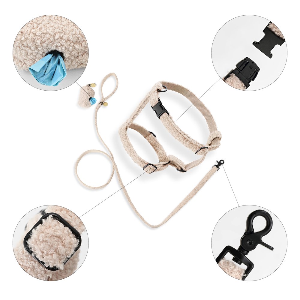 Teddy  Bouclé Adjustable H Harness and Leash Walk Set with Poop Bag Pouch