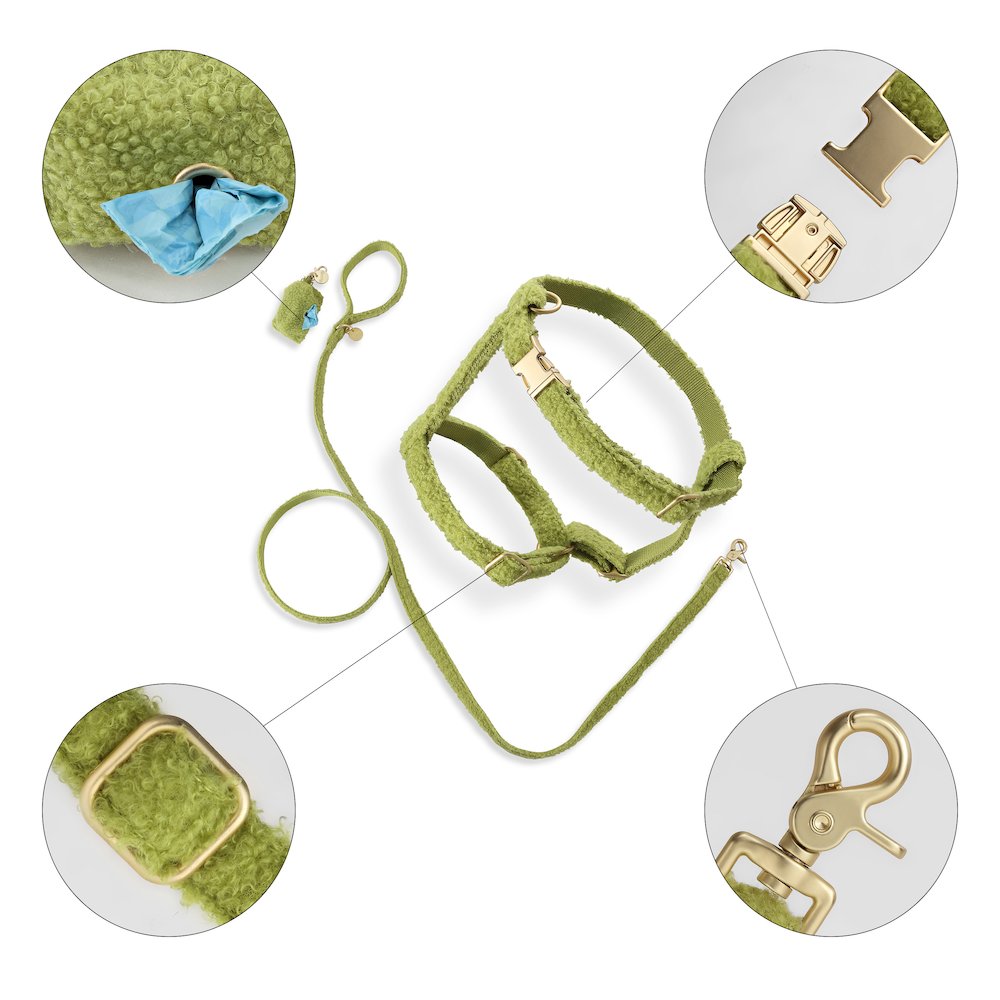 Teddy  Bouclé Adjustable H Harness and Leash Walk Set with Poop Bag Pouch